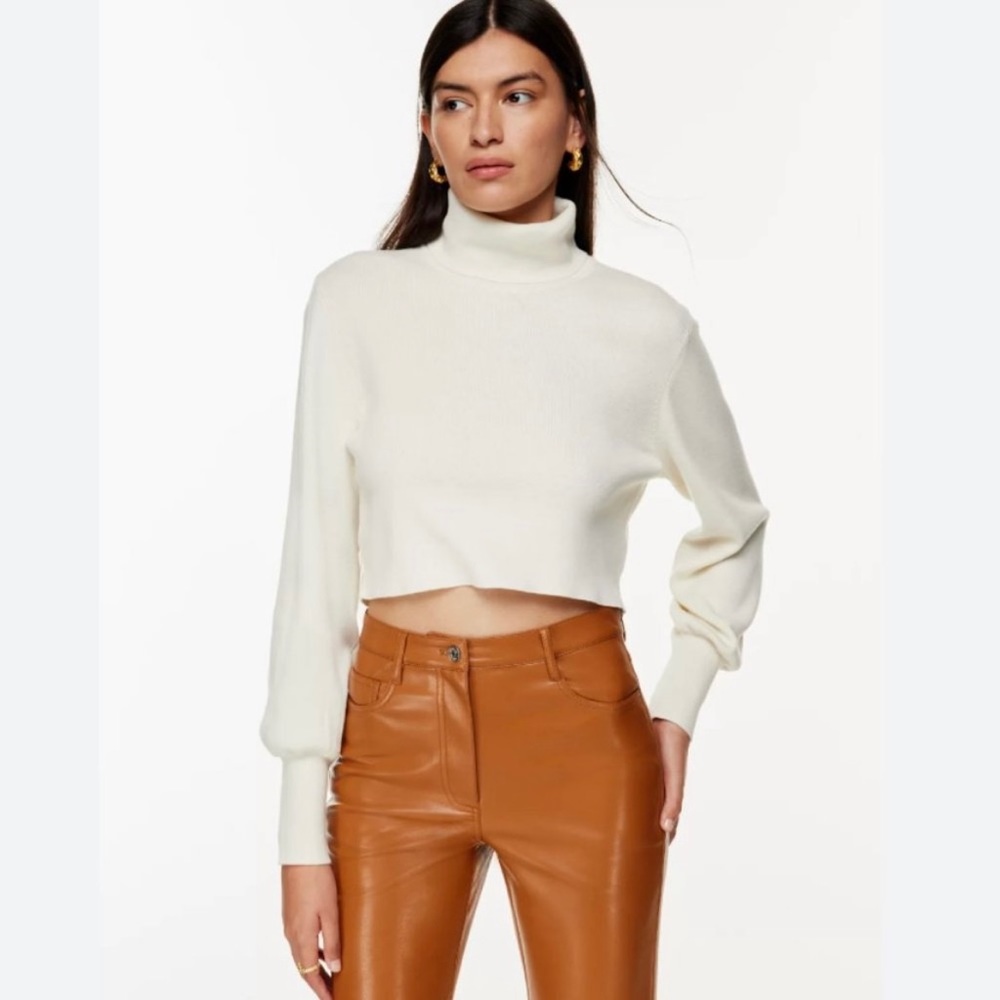 Wilfred M Rebecca Cropped Turtleneck Sweater Oak Merino Wool Cotton Blend